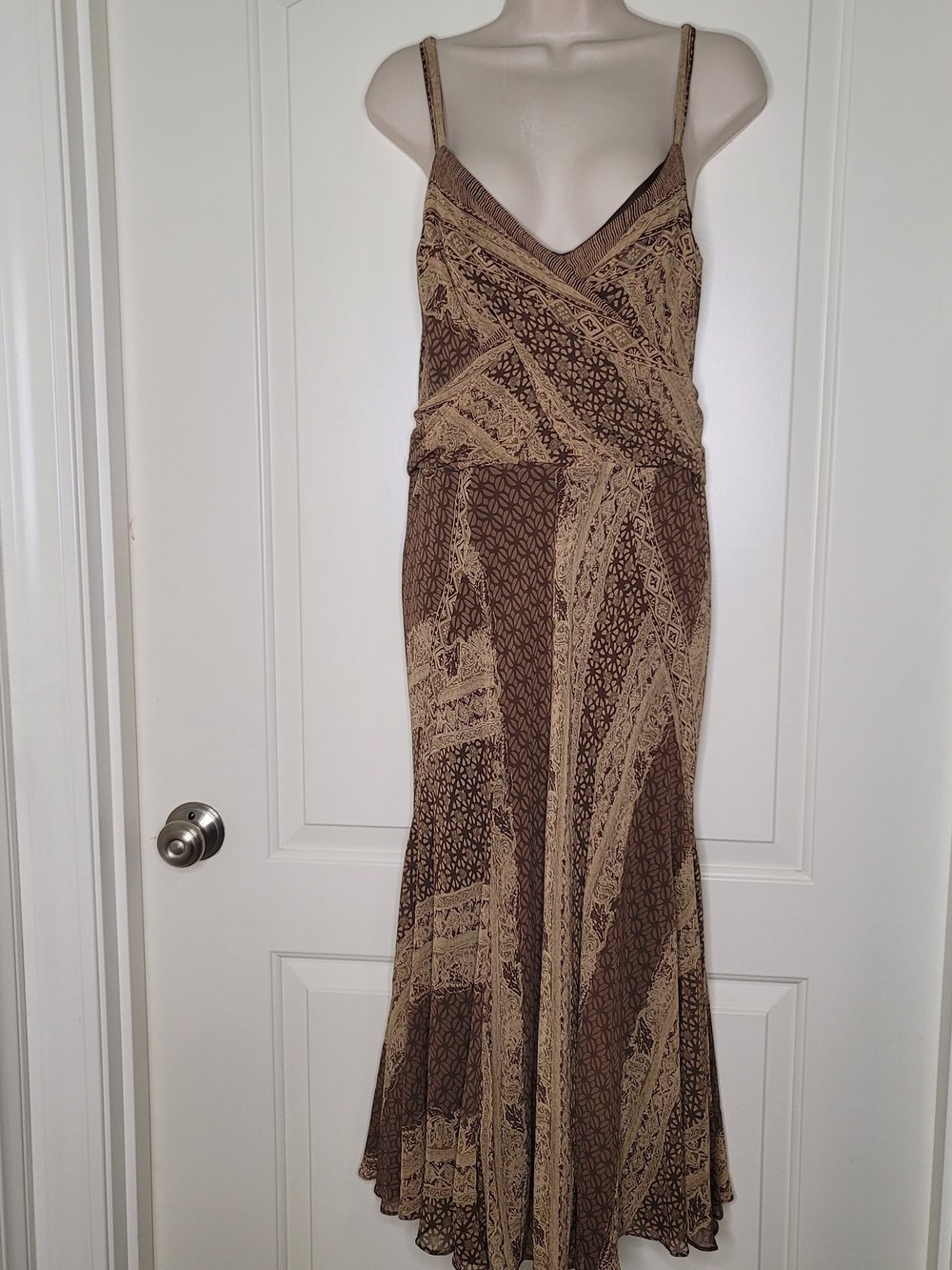 Bandolino Brown & Tan Print Spaghetti-Strap Midi Dress